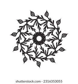 Floral scandi wreath in quirky vector style isolated on white background. Decorative frames for playful antique graphics. 