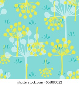 floral  scandinavian pattern. textile design in mint and yellow colors 