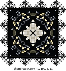 floral scarf design. bandana design for textile print.