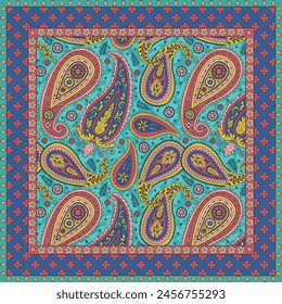 Diseño de bufanda floral con motivos paisley. Fondo de repetición boho chic persa. Estampado textil tribal.