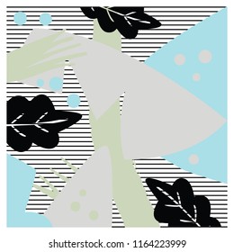 Floral scarf with diagonal stripes