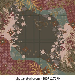 Floral scarf pattern design. Hijab motif with abstract style