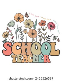 Floral school teacher vintage colorful