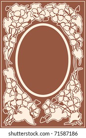floral scope in form oval on a brown background