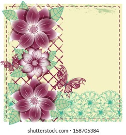 Floral scrapbook card with butterfly. vector illustration.