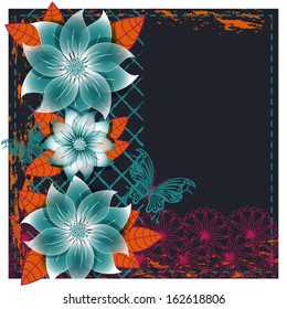 Floral scrapbook card with butterfly. vector illustration.