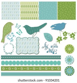 Floral Scrapbook Design Elements with Birds in vector