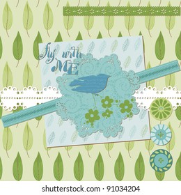 Floral Scrapbook Design Elements with Birds in vector