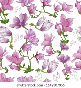 Floral seamles pattern with flowers. Vector illustration on white backround