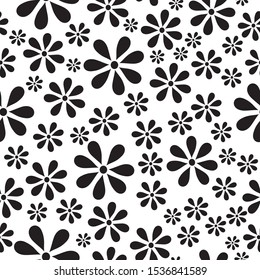 floral seamles pattern.black chrysantemums on white background