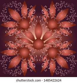 Floral seamless 3d pattern on dark red  background