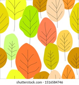 Floral seamless abstract pattern with autumn trees on dark background. Set of colorful trees. Vector illustration, doodle style. Template design for invitation, poster, card, fabric, textile.