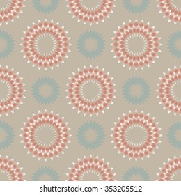 Floral seamless abstract pattern with circular ornaments in light pale colors
