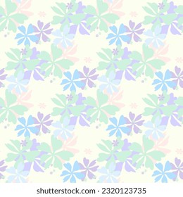 Floral seamless abstract pattern in pastel colors for fabric, paper design. Vector pattern on a light yellow background