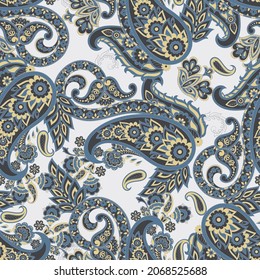 Floral Seamless Asian Textile Background. Vector Paisley Pattern