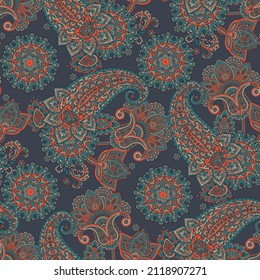Floral Seamless Asian Textile Background. Vector Paisley Pattern