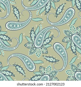 Floral Seamless Asian Textile Background. Vector Paisley Pattern