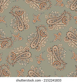 Floral Seamless Asian Textile Background. Vector Paisley Pattern