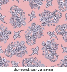 Floral Seamless Asian Textile Background. Vector Paisley Pattern