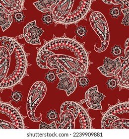 Floral Seamless Asian Textile Background. Vector Paisley Pattern