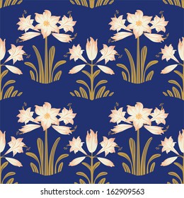 Floral seamless background with amaryllis. Vector ornamental design.
