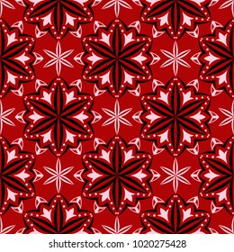 Floral seamless background. Black and white flower pattern on red. For wallpapers and textile design