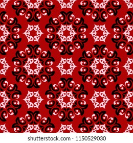 Floral seamless background. Black and white flower pattern on red. For wallpapers and textile design