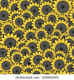 Floral seamless background. Bright yellow flowers. Pattern with sunflowers. 