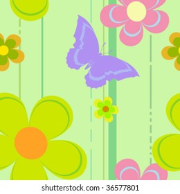Floral seamless background with butterflies