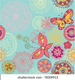 floral seamless background with butterfly