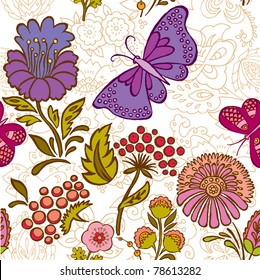 floral seamless background with butterfly