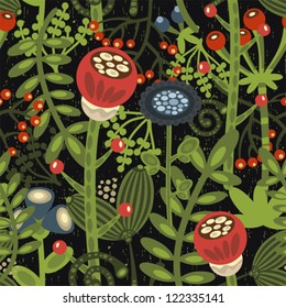 Floral seamless background with cartoon flowers. Vector beautiful texture.