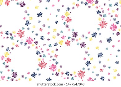 Floral seamless background. Colorful pattern in small-scale flowers. Fabric swatch, wrapping, textile print, web.