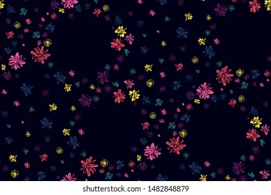Floral seamless background. Colorful pattern in small-scale flowers. Fabric swatch, wrapping, textile print, web.