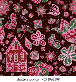 Floral seamless background for design. Vector decorative retro pattern