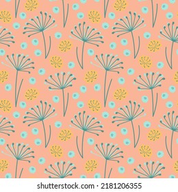 Floral seamless background for fabric and other.  Hand drawn illustrations. Vector pattern