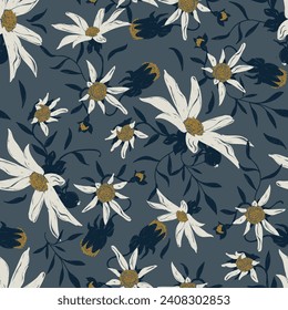 Floral seamless background for fashion prints. vintage print. Seamless vector texture. spring bouquet. Daisy Flowers