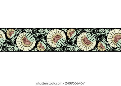 floral seamless background Geometric ethnic oriental ikat seamless pattern traditional Design for background,carpet,wallpaper,clothing,wrapping,Batik,fabric,Vector illustration embroidery style.
