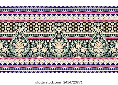 floral seamless background Geometric ethnic oriental ikat seamless pattern traditional Design for background,carpet,wallpaper,clothing,wrapping,Batik,fabric,Vector illustration embroidery style.
