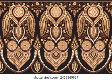 Floral seamless background Geometric ethnic oriental ikat seamless pattern traditional Design for background,carpet,wallpaper,clothing,wrapping,Batik,fabric,Vector illustration embroidery style.