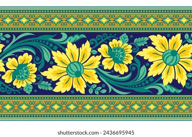 Floral seamless background Geometric ethnic oriental ikat seamless pattern traditional Design for background,carpet,wallpaper,clothing,wrapping,Batik,fabric,Vector illustration embroidery style.
