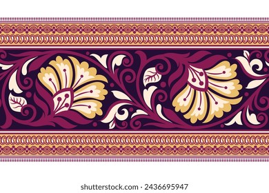 Floral seamless background Geometric ethnic oriental ikat seamless pattern traditional Design for background,carpet,wallpaper,clothing,wrapping,Batik,fabric,Vector illustration embroidery style.