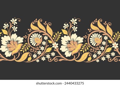 Fondo sin costura floral Ikat oriental étnico geométrico patrón sin costura tradicional Diseño para el fondo, alfombra, papel pintado, ropa, envoltura, Batik, tela, ilustración vectorial estilo de bordado.
