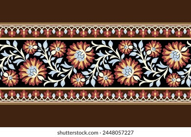 Floral seamless background Geometric ethnic oriental ikat seamless pattern traditional Design for background,carpet,wallpaper,clothing,wrapping,Batik,fabric,Vector illustration embroidery style.
