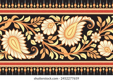 Floral seamless background Geometric ethnic oriental ikat seamless pattern traditional Design for background,carpet,wallpaper,clothing,wrapping,Batik,fabric,Vector illustration embroidery style.
