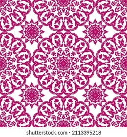 Floral seamless background. Graphic drawing in pink colors on a white background.