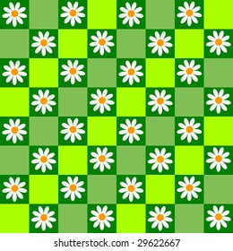  Floral seamless background with green cell and flowers (vector)