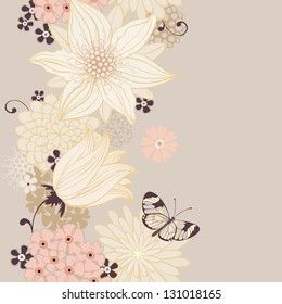 Floral seamless background with lily and butterfly. Vector pattern