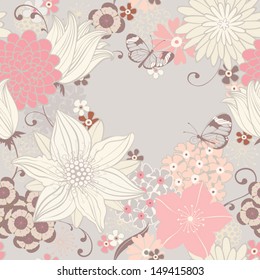 Floral seamless background with lily and butterfly. Vector pattern