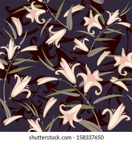 Floral seamless background with lily. Vector pattern.